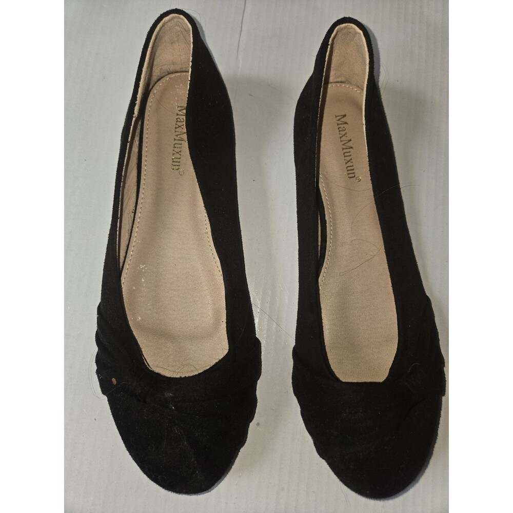 MaxMuxun Black Suede Bow Accent Round Toe Slip-On Women's Flats Size 10 M